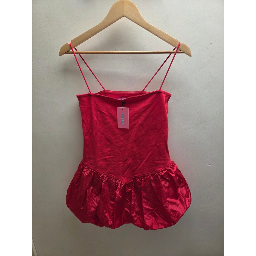 Edikted Red Bubble Hem Drop Waist Camisole Top Spaghetti Strap Medium NWT